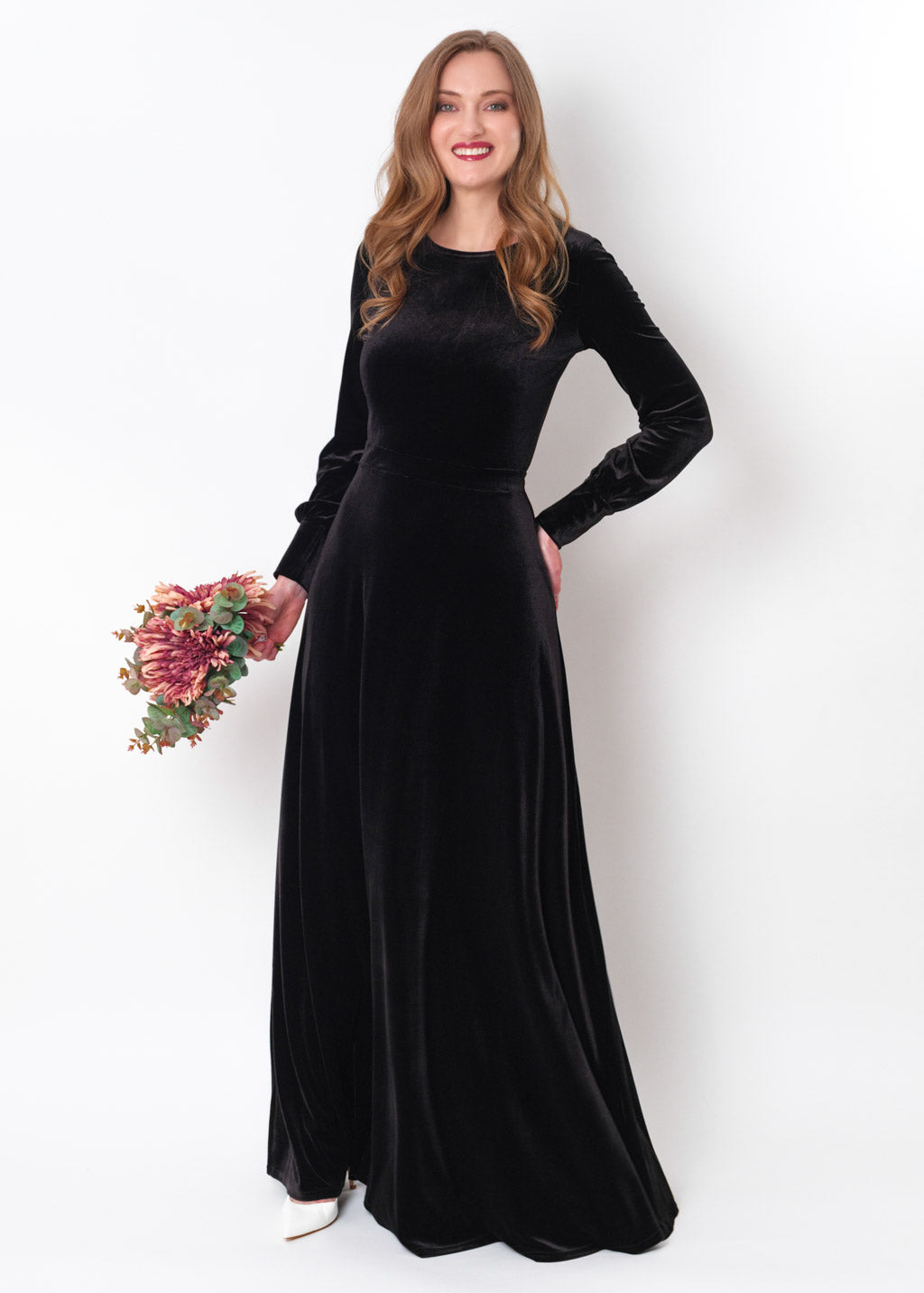 Black velvet long dress