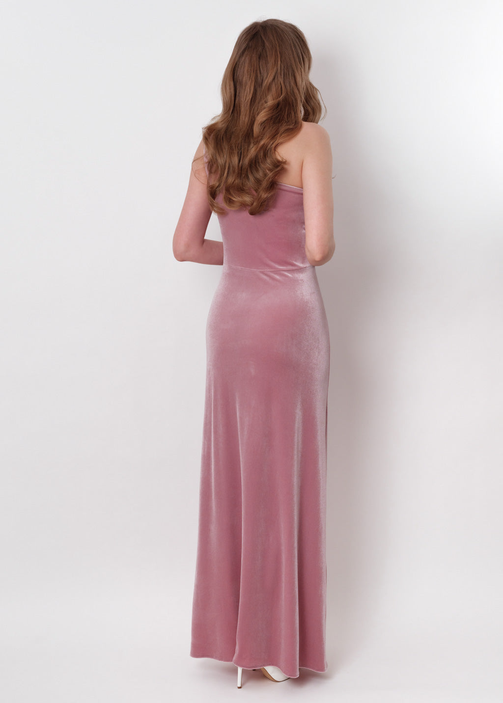 Mauve velvet one shoulder dress