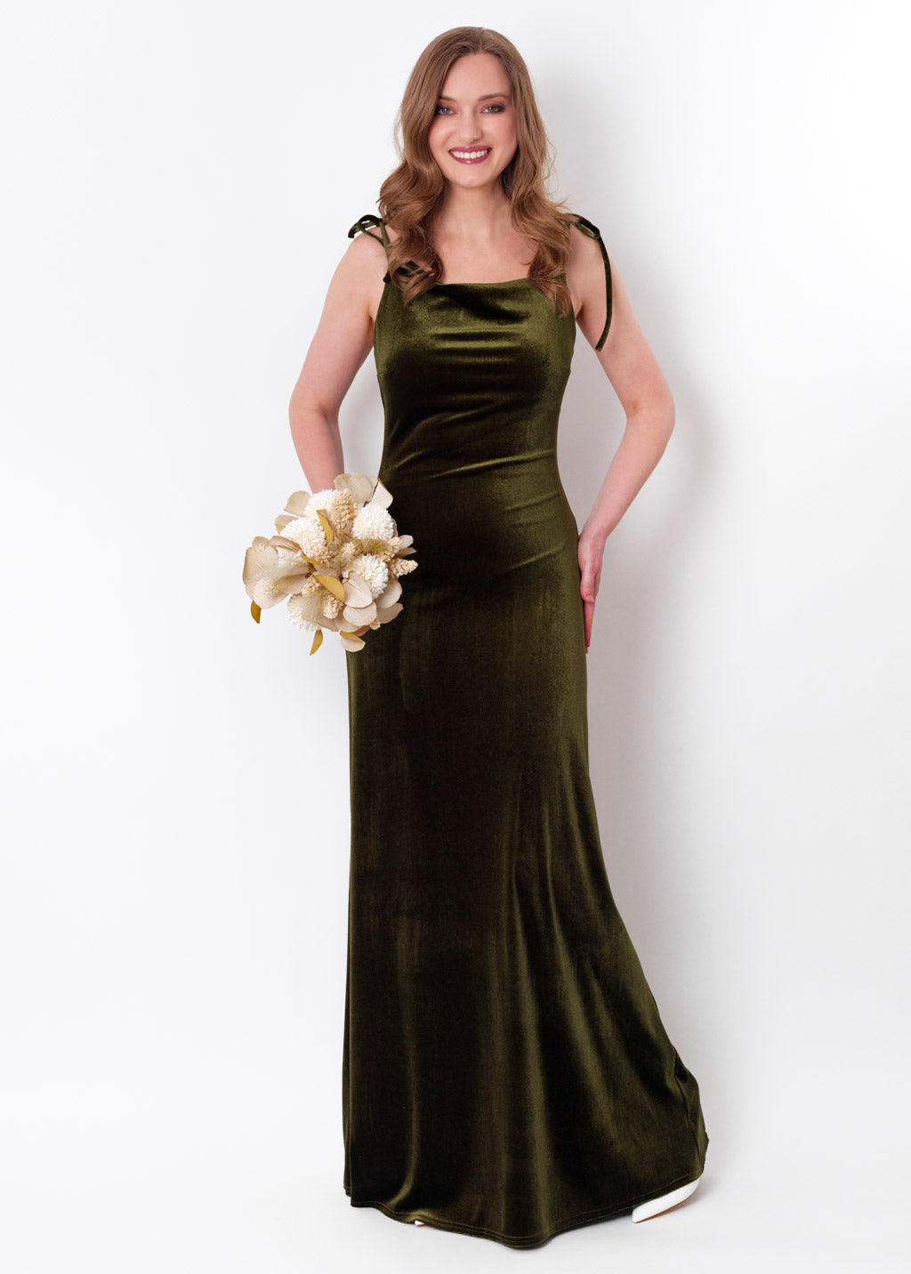 Olive green slip velvet bodycon long dress