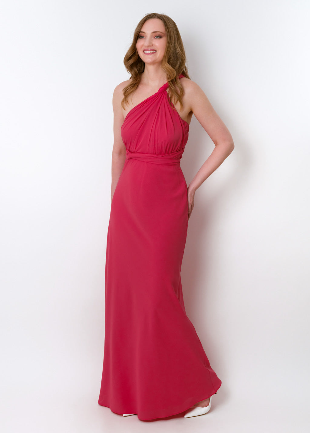 Coral pink chiffon infinity long dress