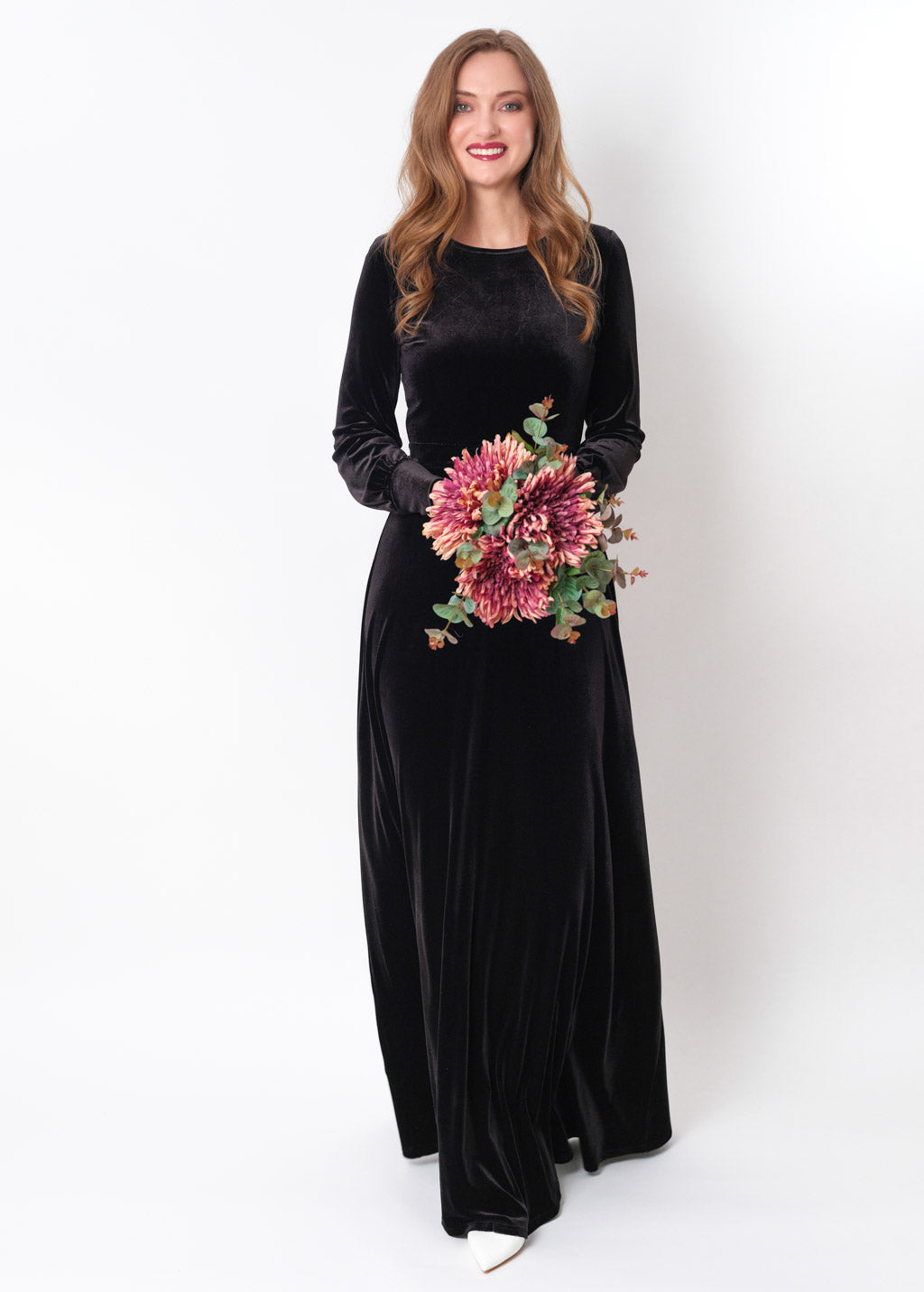 Black velvet long dress