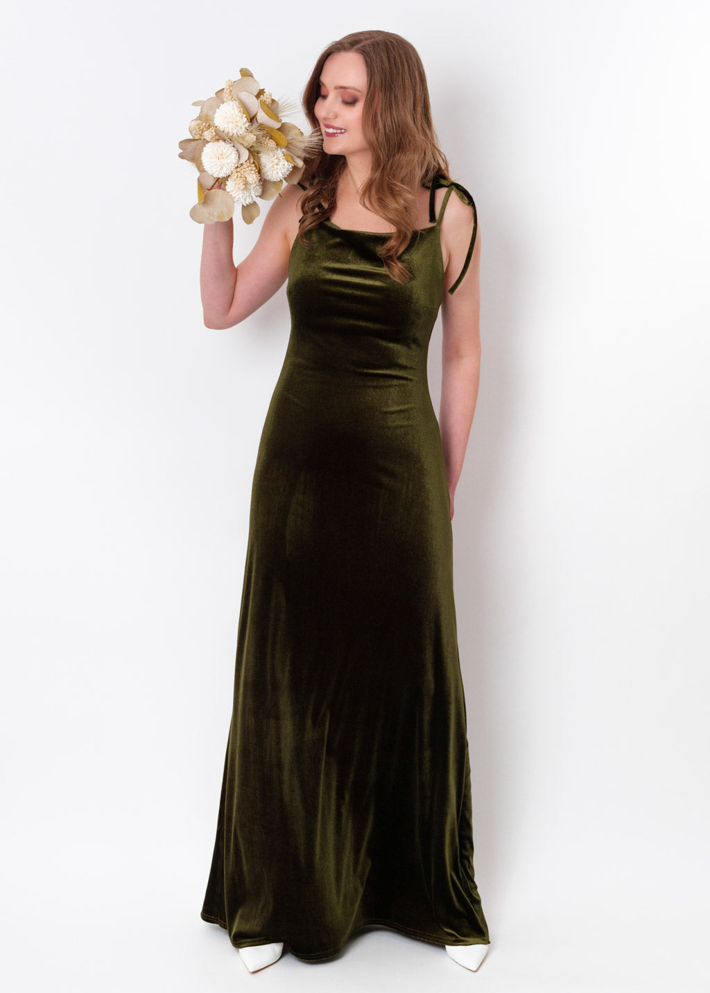 Olive green slip velvet bodycon long dress