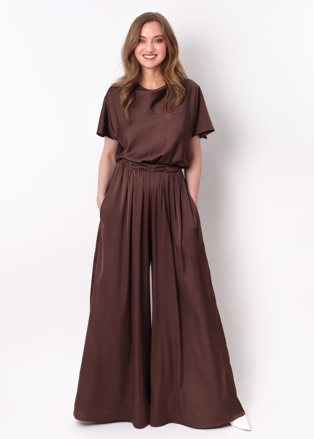 Choсolate brown silk jumpsuit