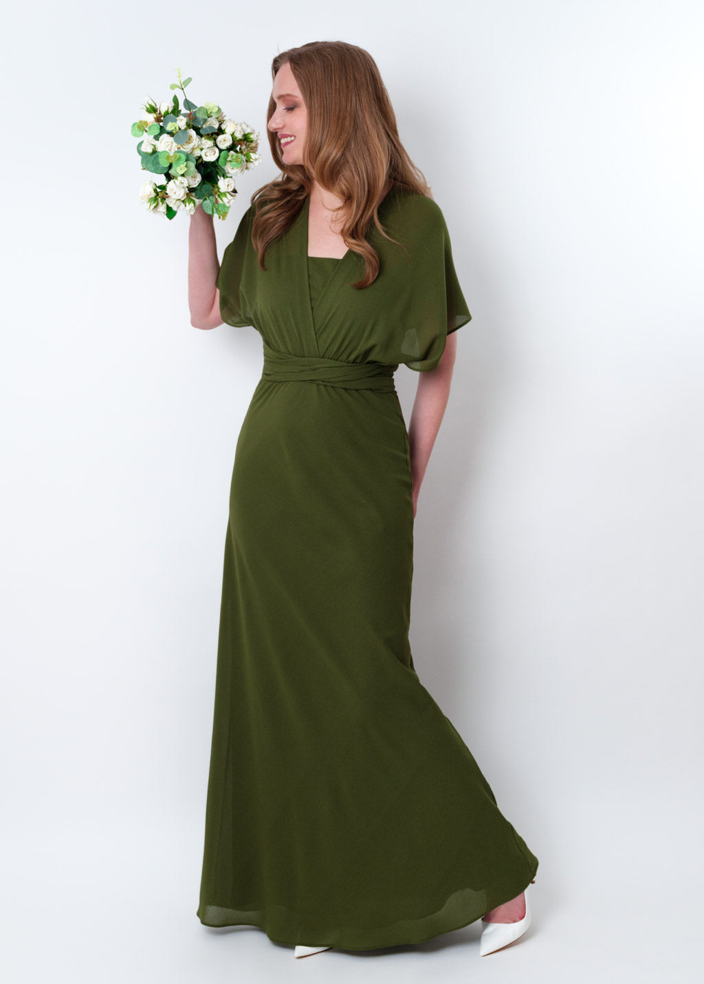 Olive green chiffon infinity long dress