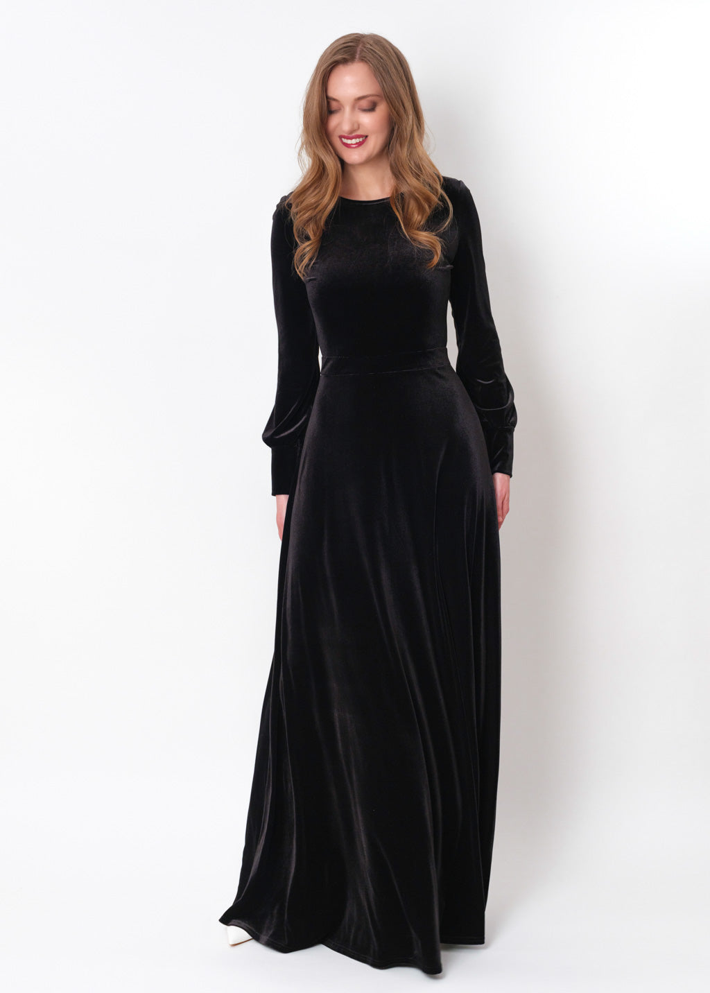 Black velvet long dress