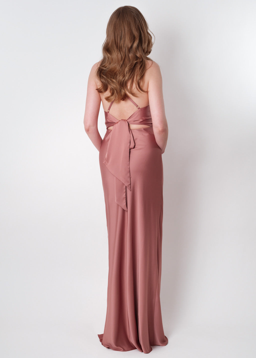 Champagne rose silk slip slit dress