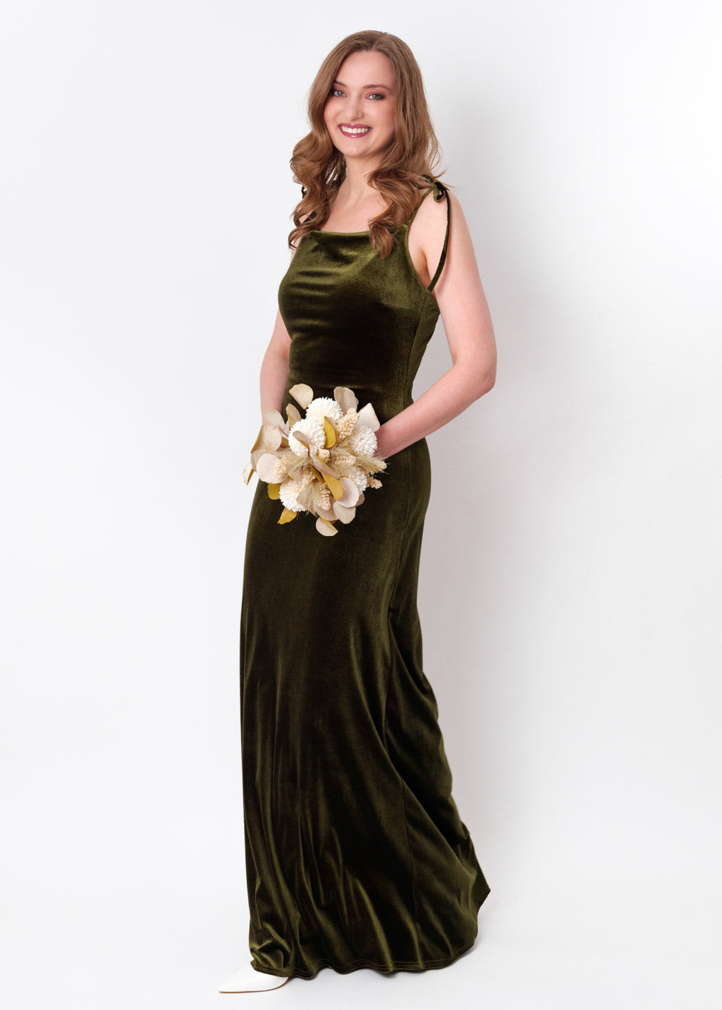 Olive green slip velvet bodycon long dress
