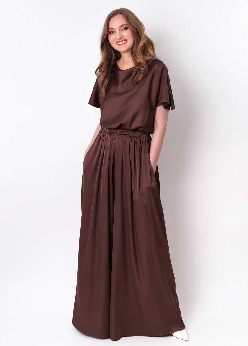 Choсolate brown silk jumpsuit
