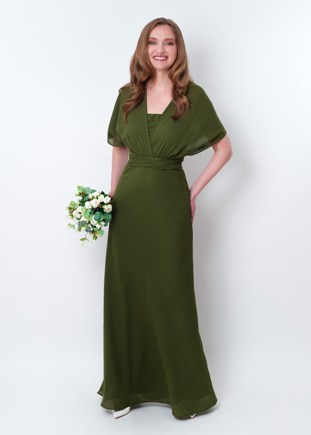 Olive green chiffon infinity long dress