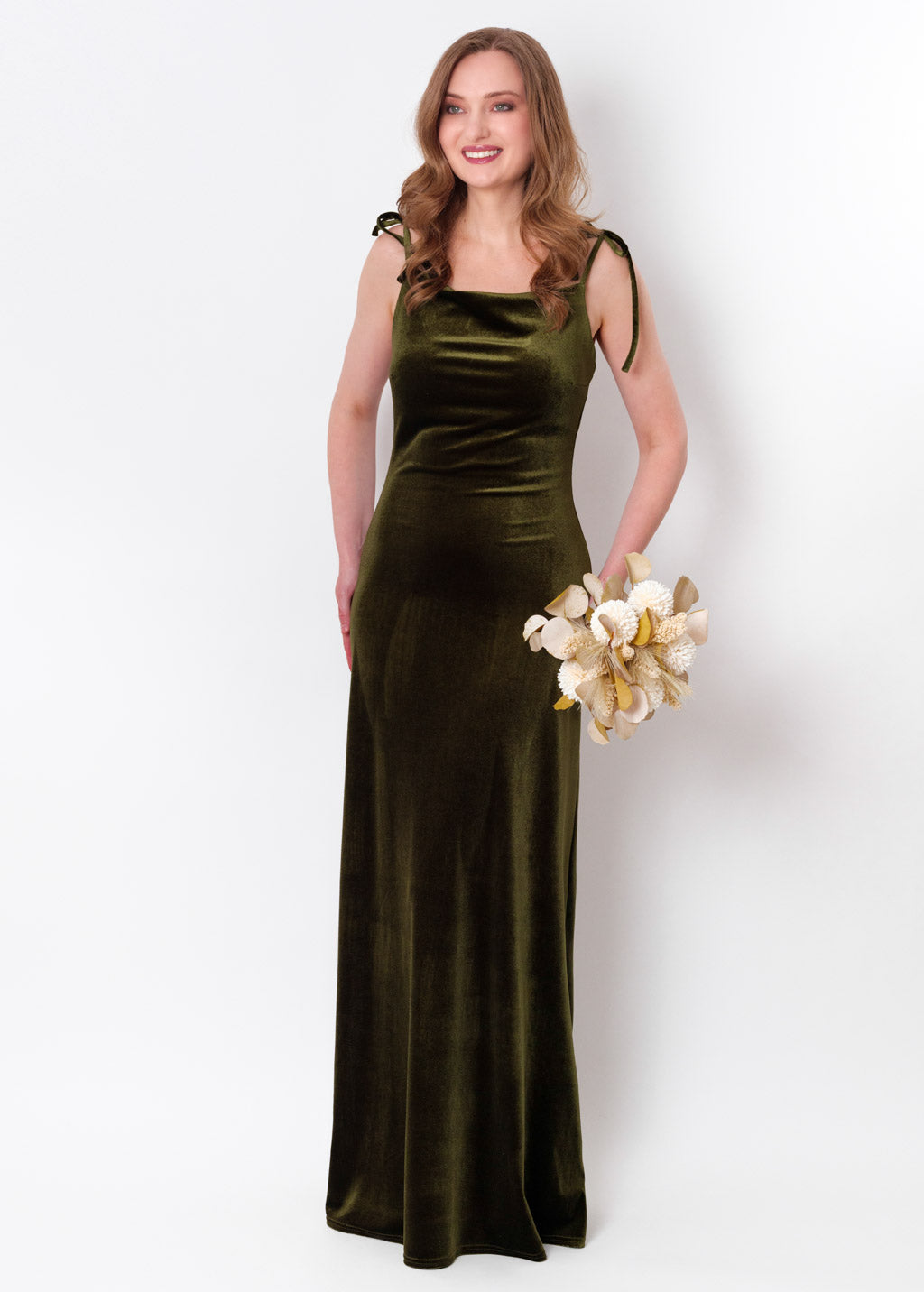 Olive green slip velvet bodycon long dress