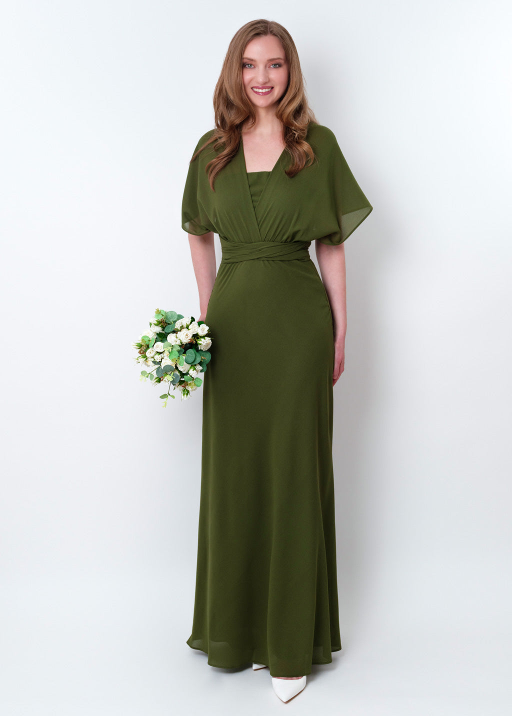 Olive green chiffon infinity long dress