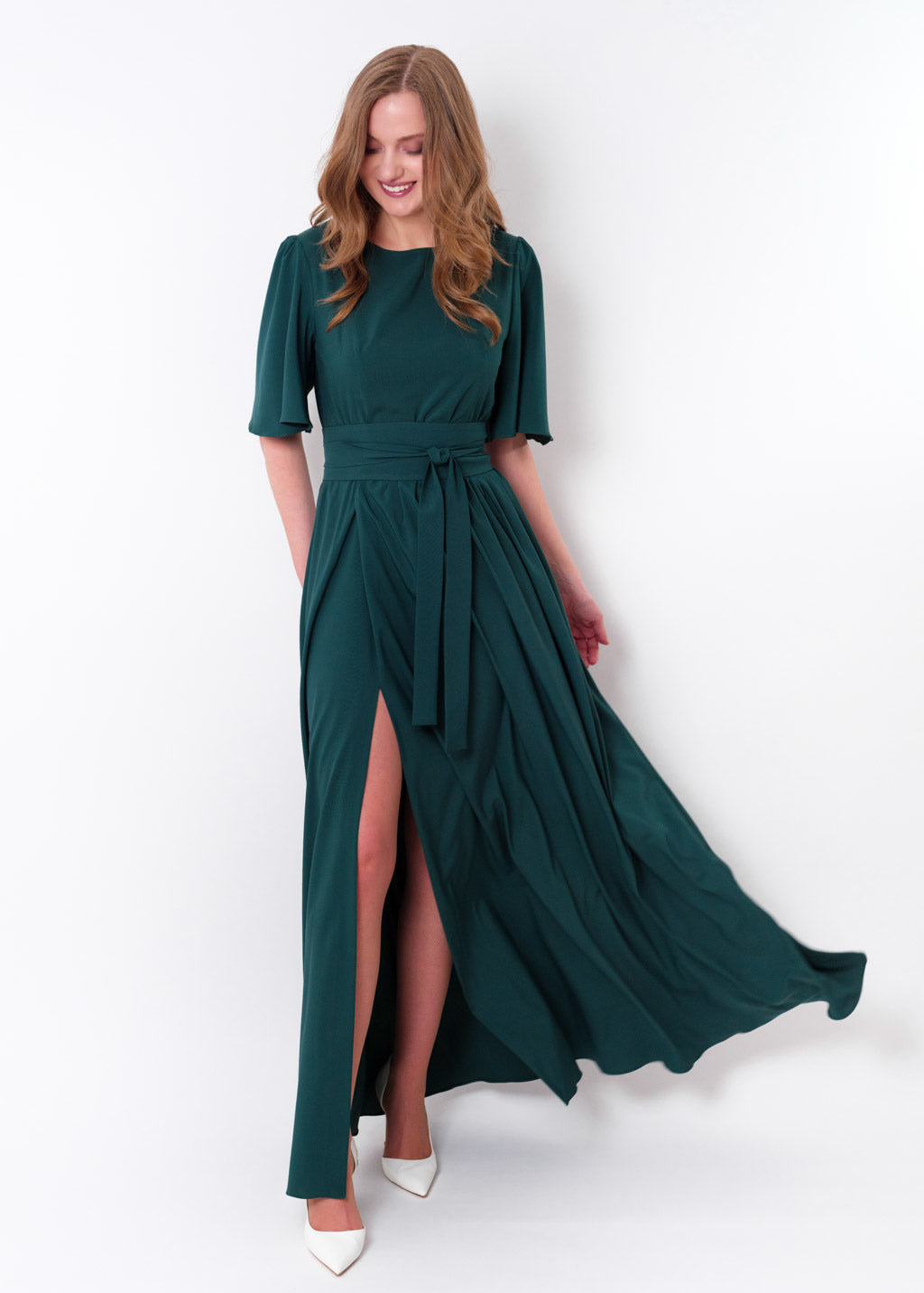Dark Green long dress with belt