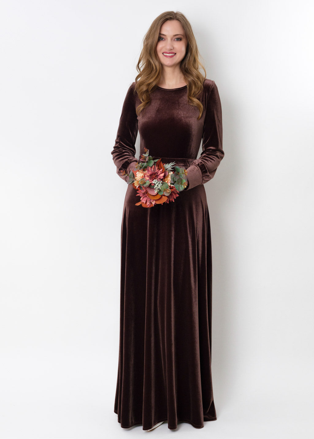 Chocolate brown velvet long dress