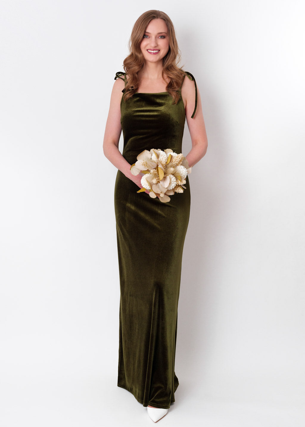 Olive green slip velvet bodycon long dress