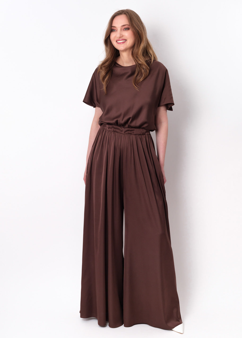 Choсolate brown silk jumpsuit