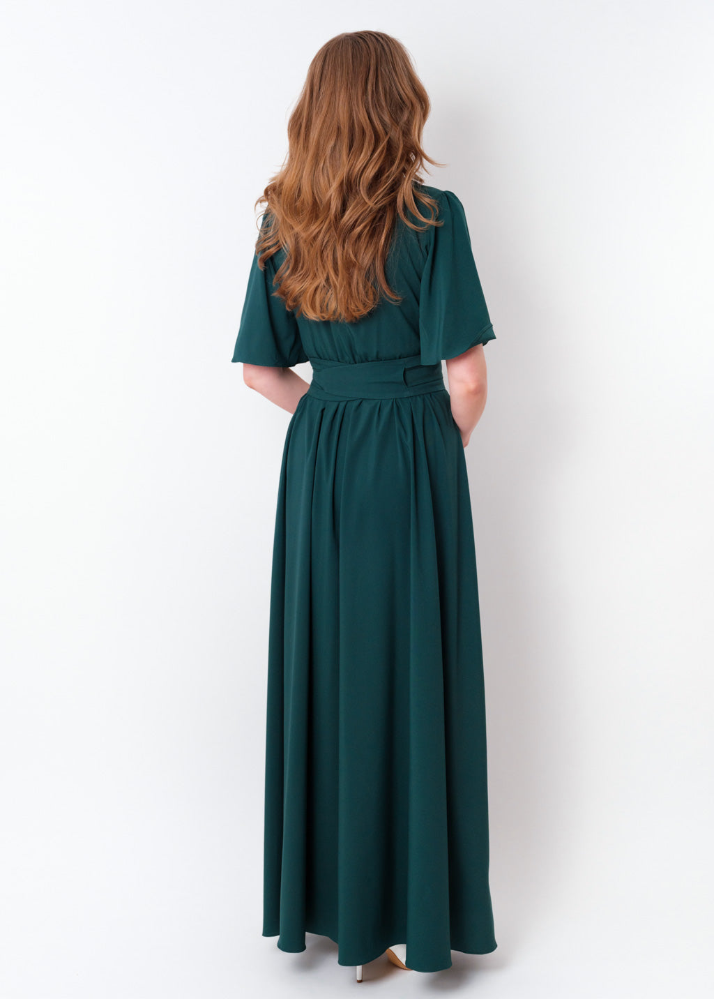 Dark Green long slit dress with belt