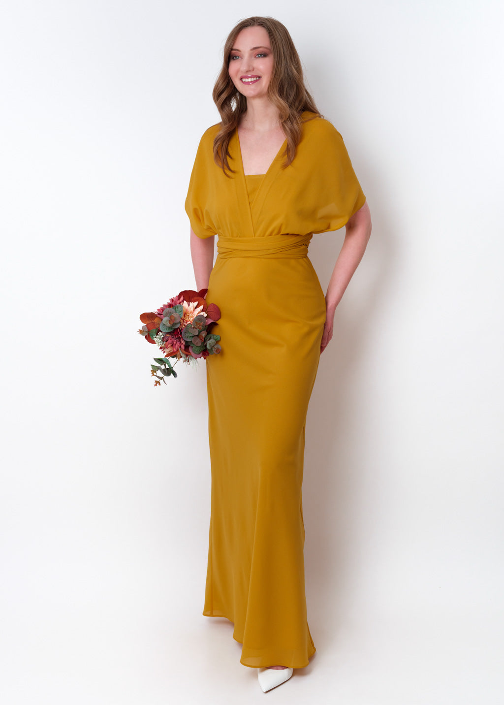 Gold chiffon infinity long dress