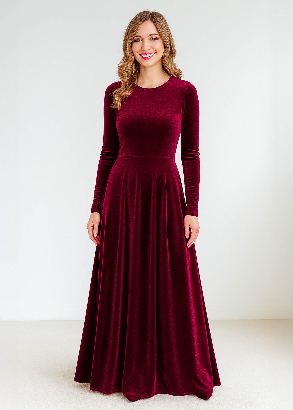 Burgundy bridesmaids velvet dress