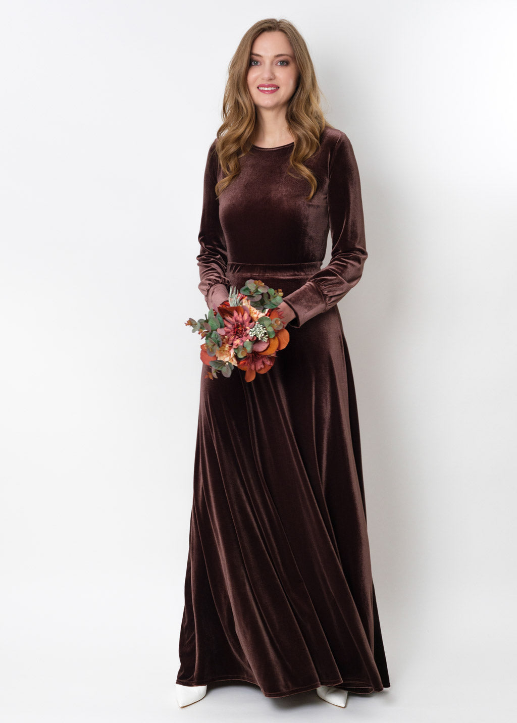 Chocolate brown velvet long dress