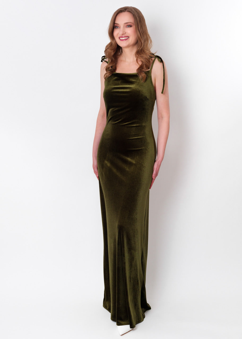 Olive green slip velvet bodycon long dress