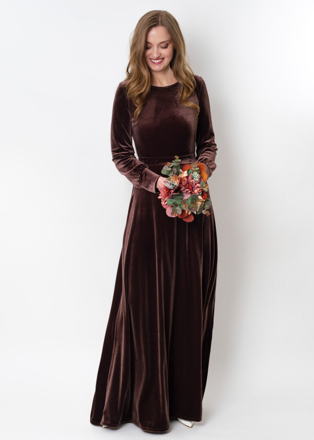 Chocolate brown velvet long dress