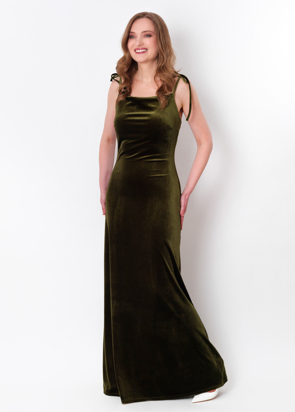 Olive green slip velvet bodycon long dress