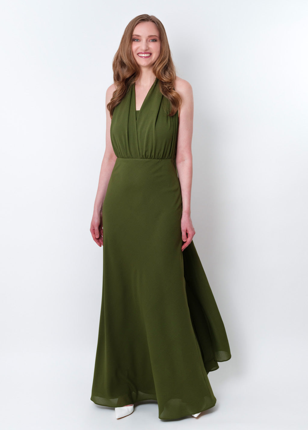 Olive green chiffon infinity long dress