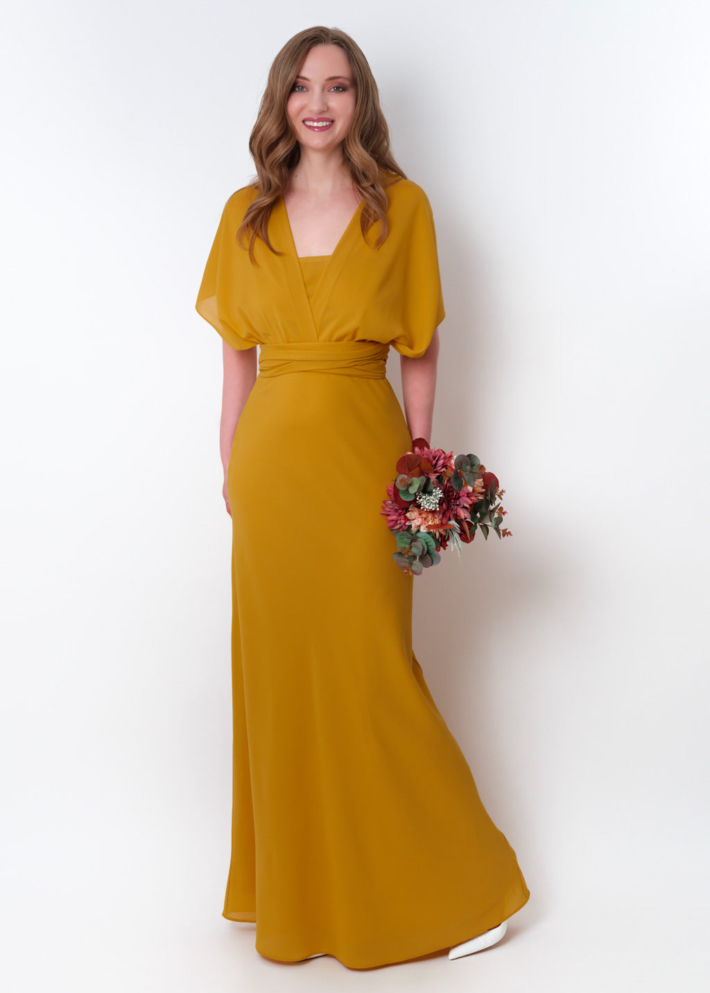 Gold chiffon infinity long dress