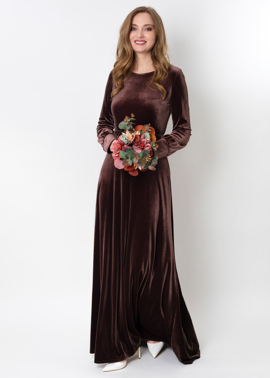 Chocolate brown velvet long dress