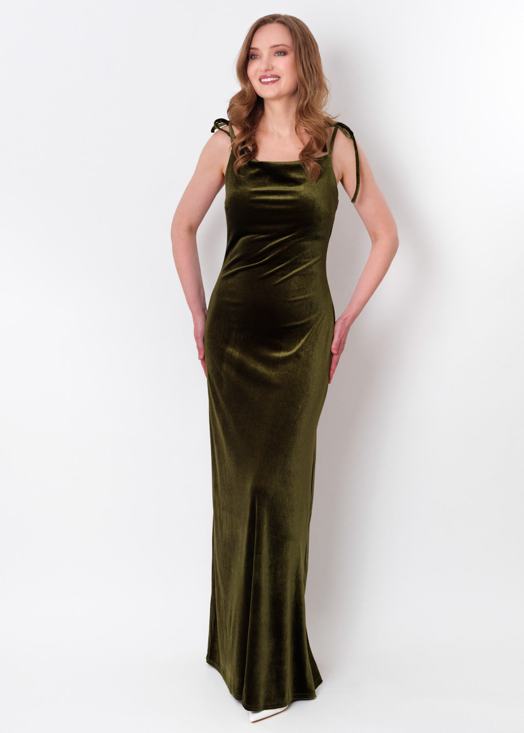 Olive green slip velvet bodycon long dress