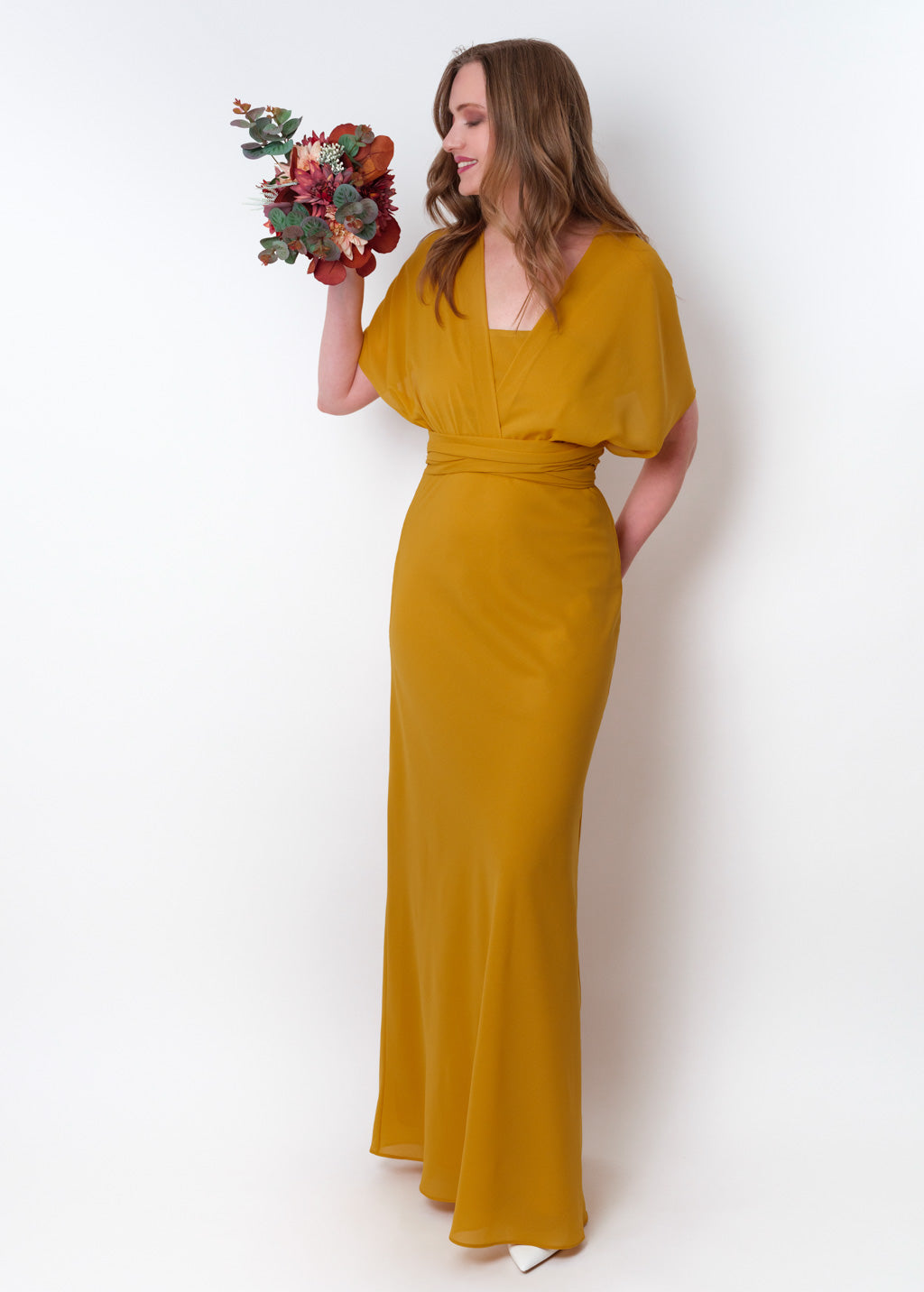 Gold chiffon infinity long dress