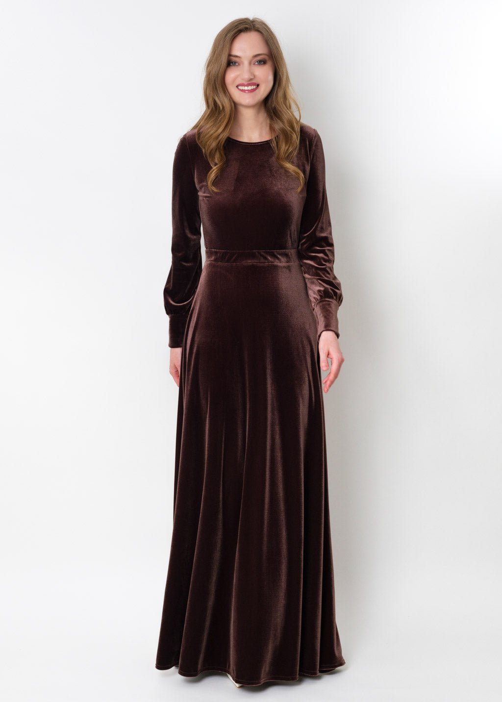 Chocolate brown velvet long dress
