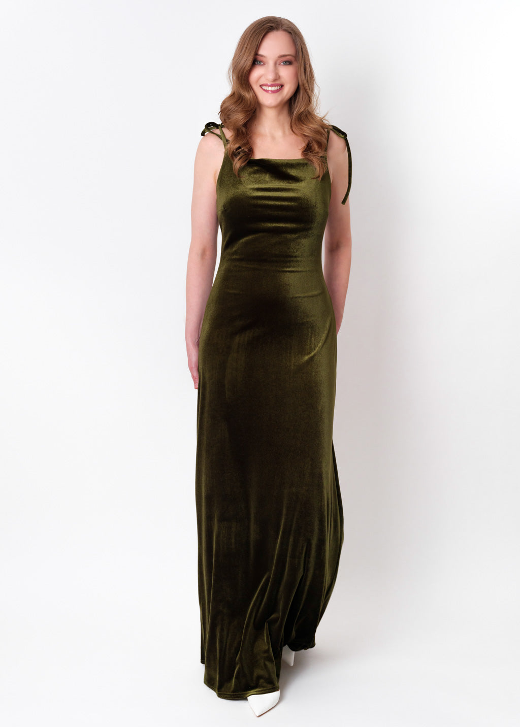 Olive green slip velvet bodycon long dress
