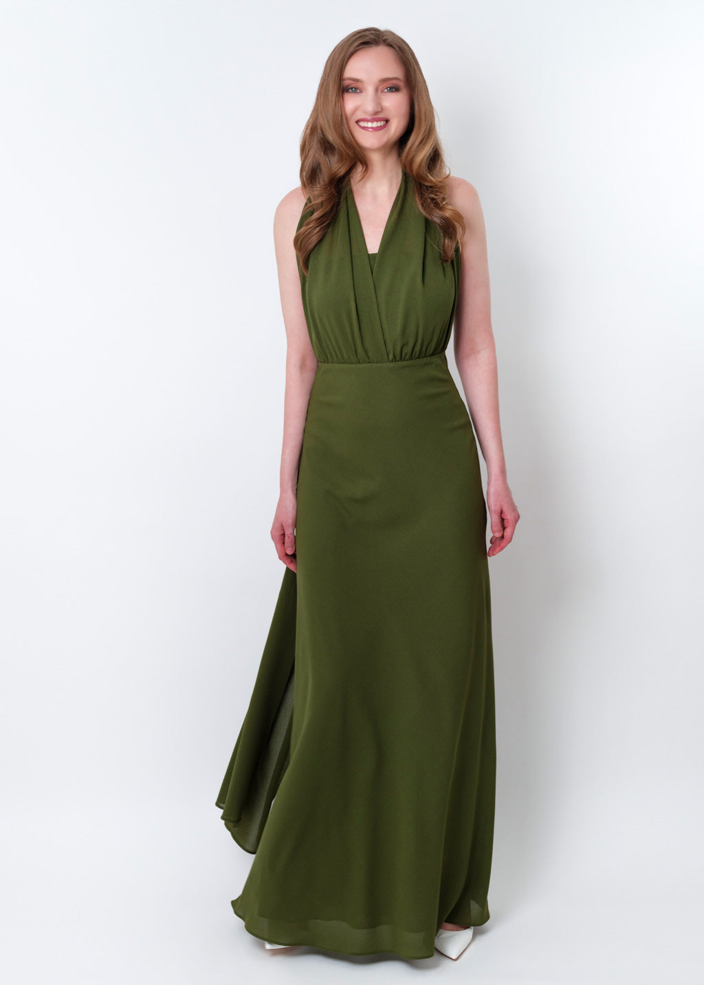 Olive green chiffon infinity long dress