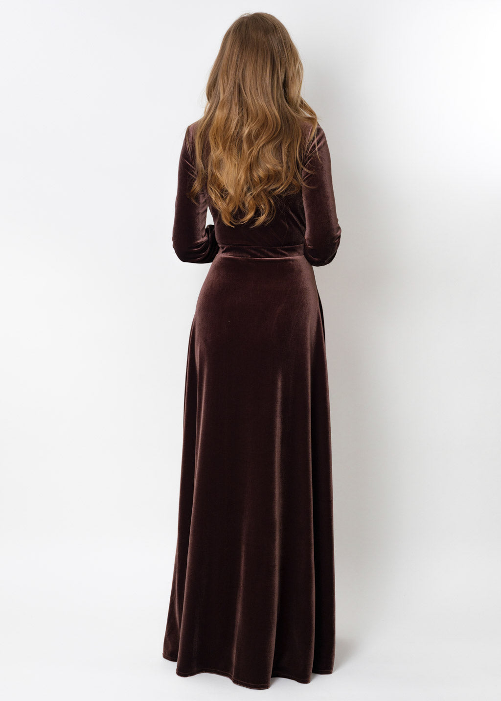 Chocolate brown velvet long dress