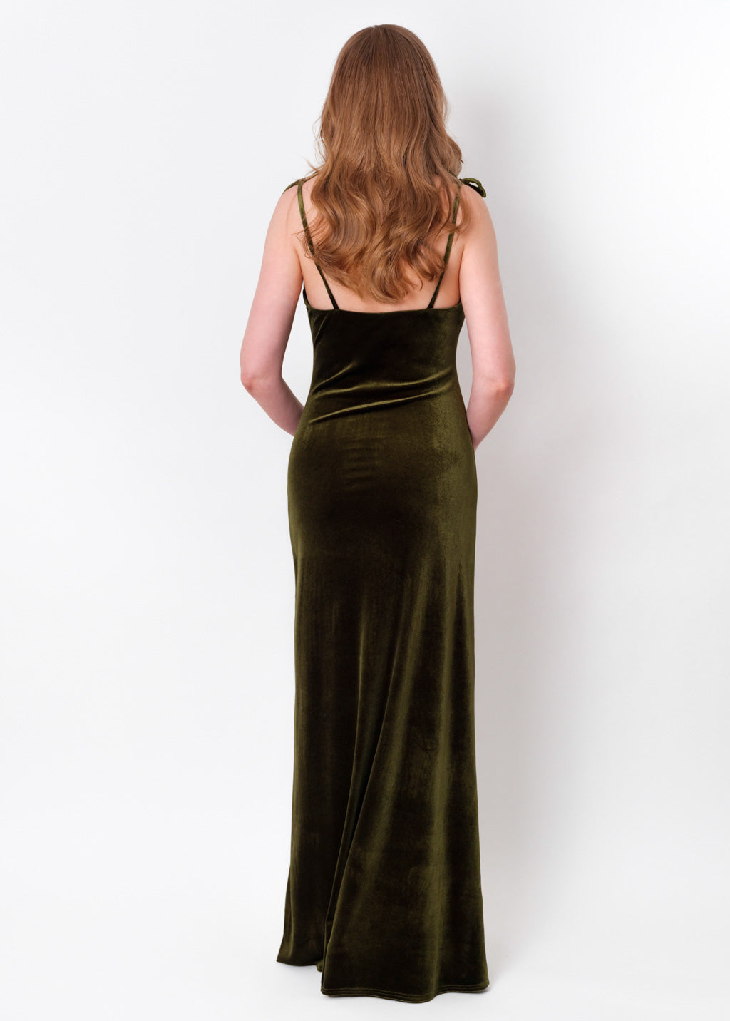 Olive green slip velvet bodycon long dress
