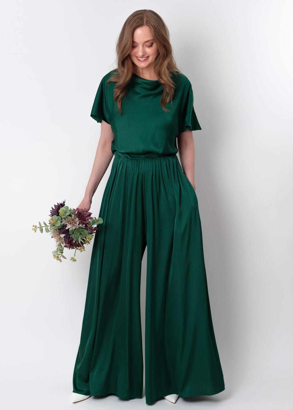 Dark green silk jumpsuit