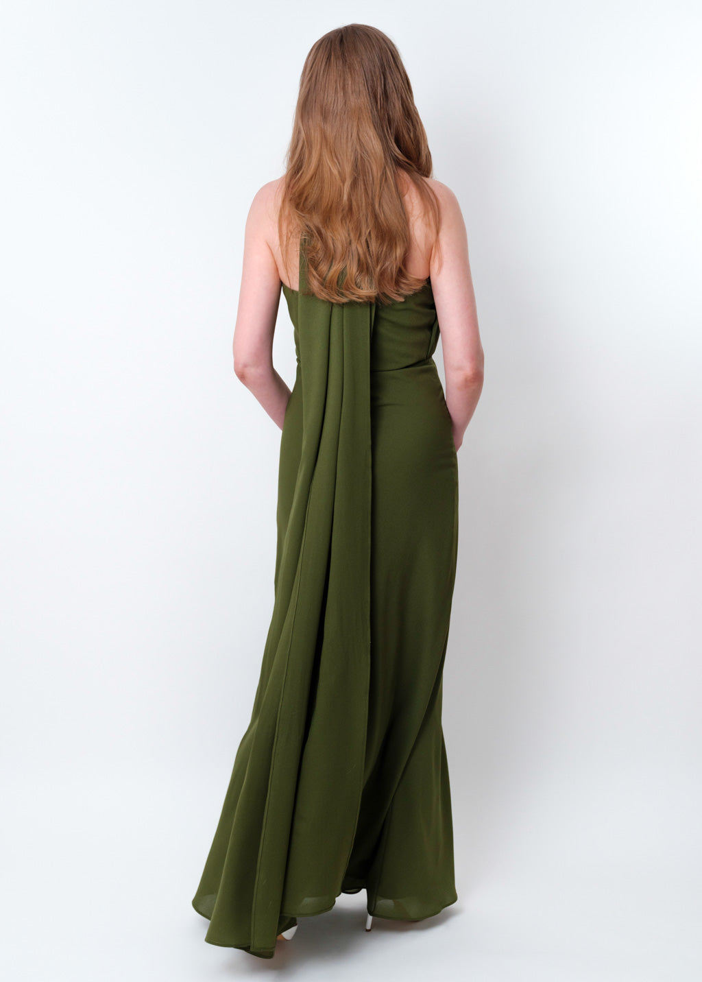 Olive green chiffon infinity long dress
