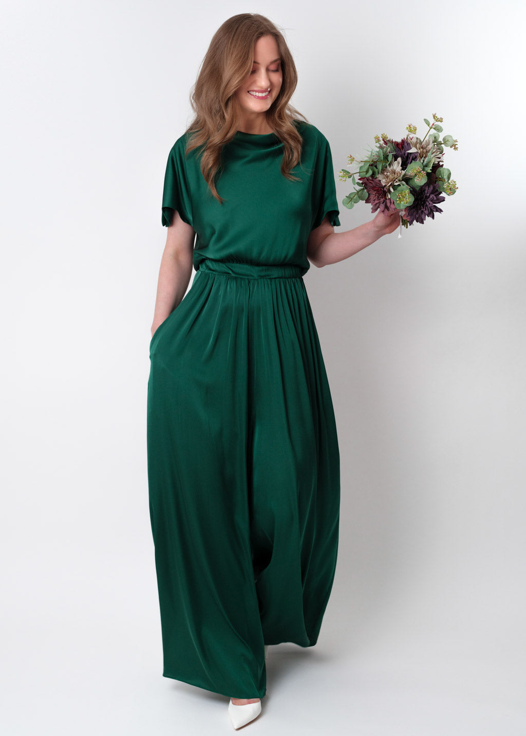 Dark green silk jumpsuit
