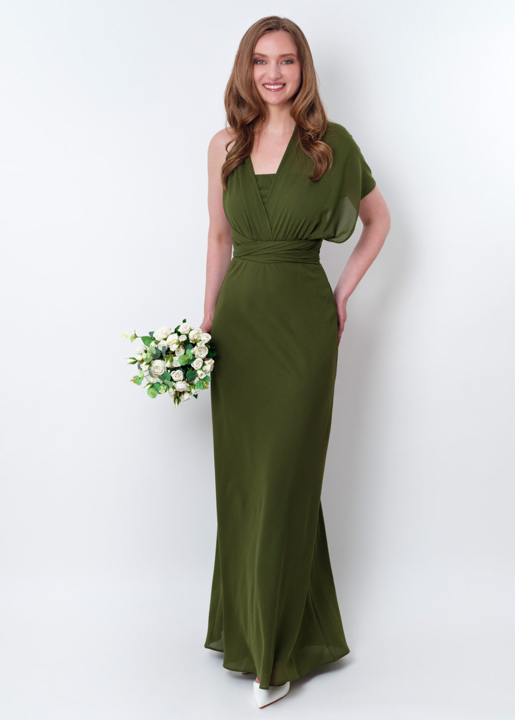 Olive green chiffon infinity long dress