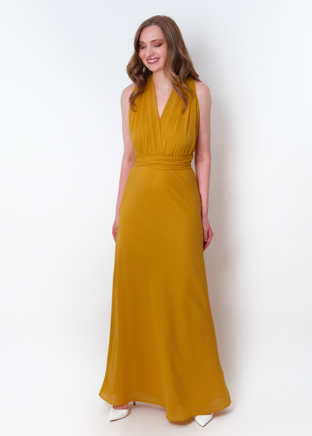 Gold chiffon infinity long dress