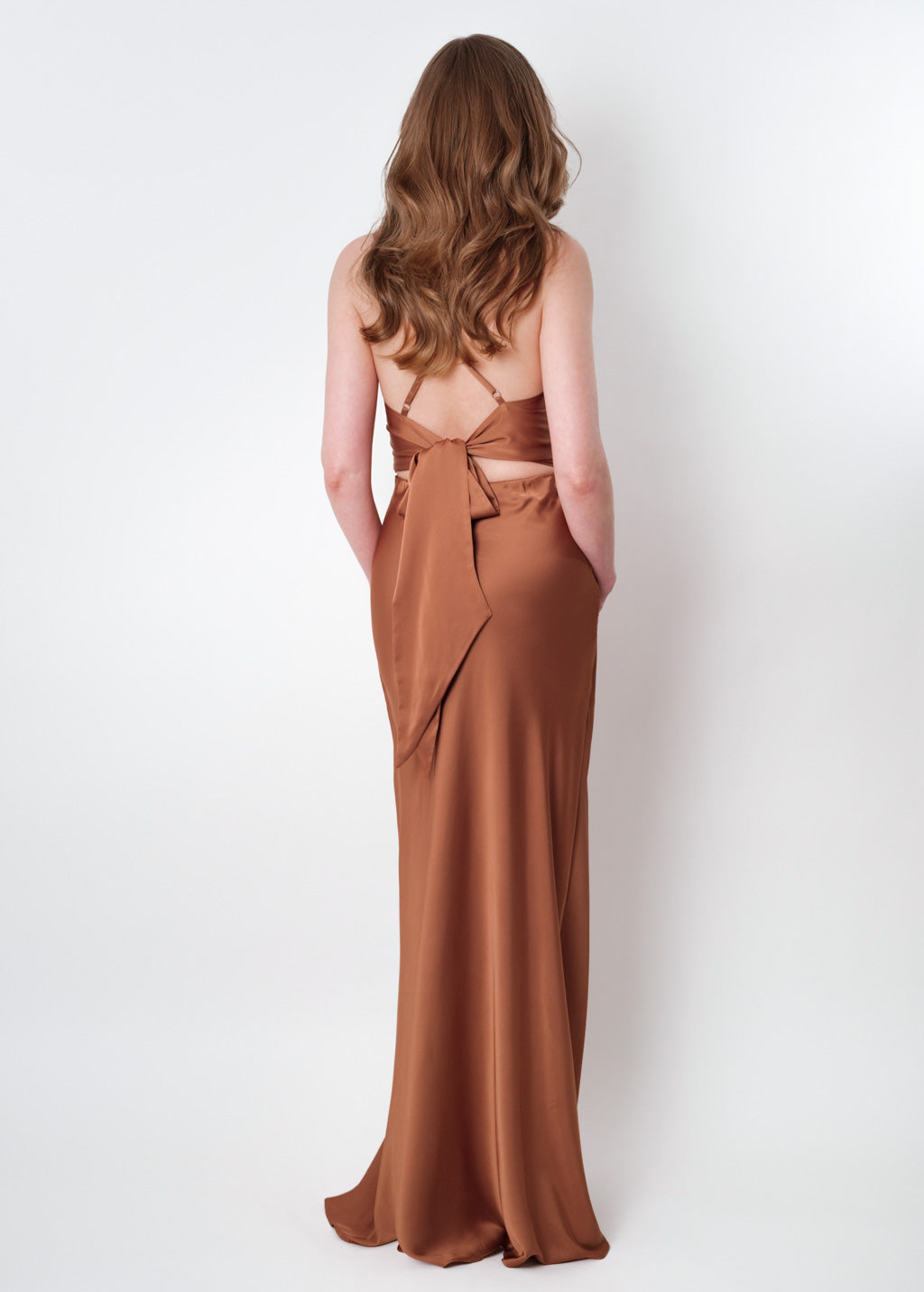 Copper gold silk slip slit dress