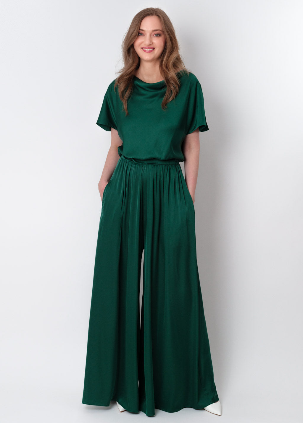 Dark green silk jumpsuit