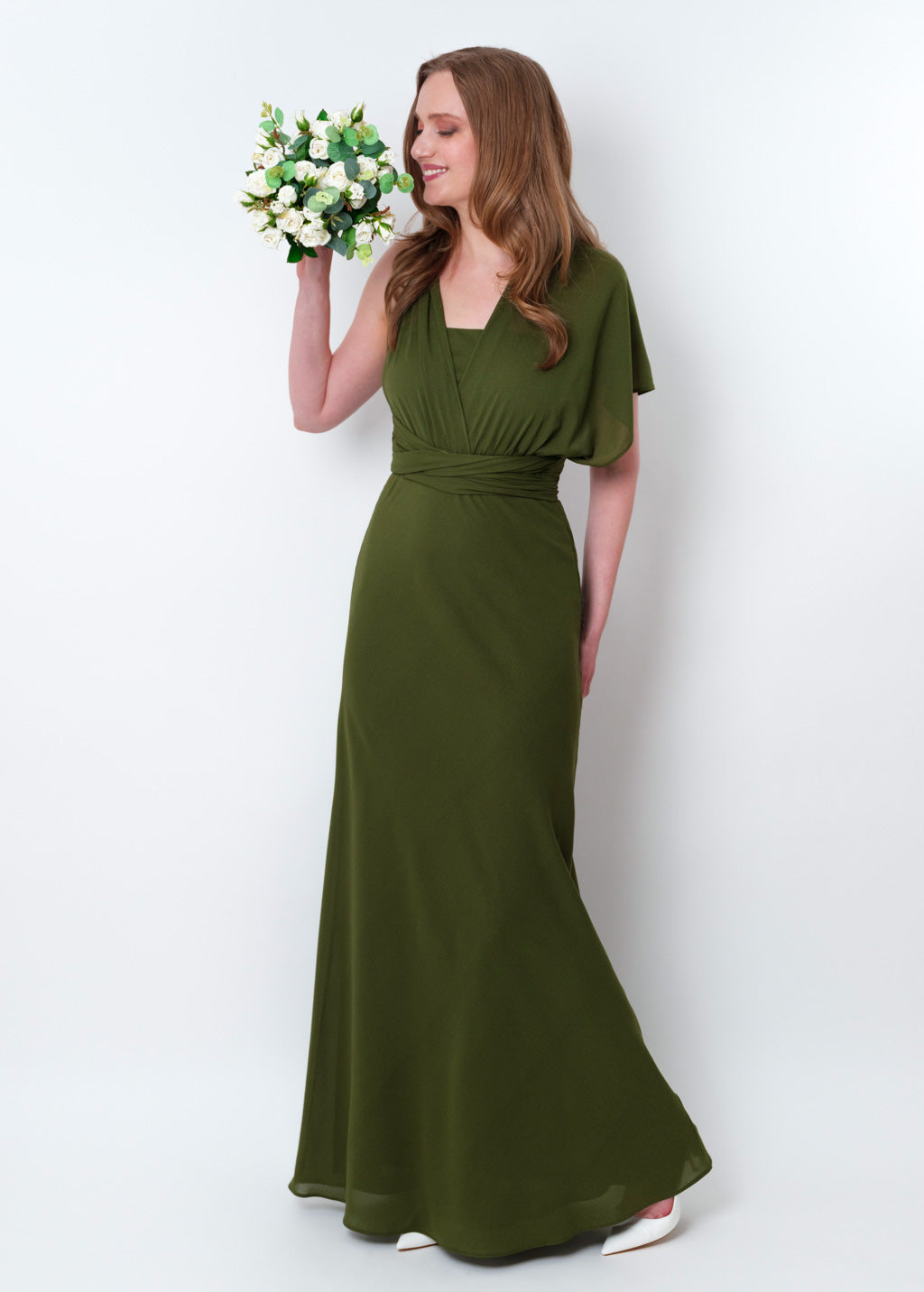 Olive green chiffon infinity long dress