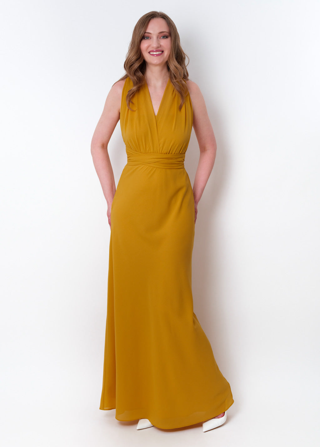 Gold chiffon infinity long dress
