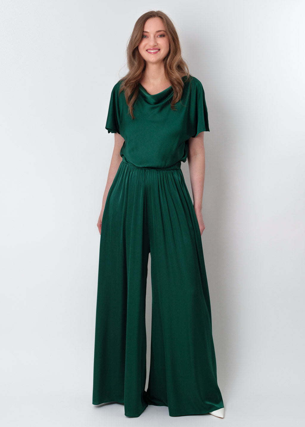 Dark green silk jumpsuit