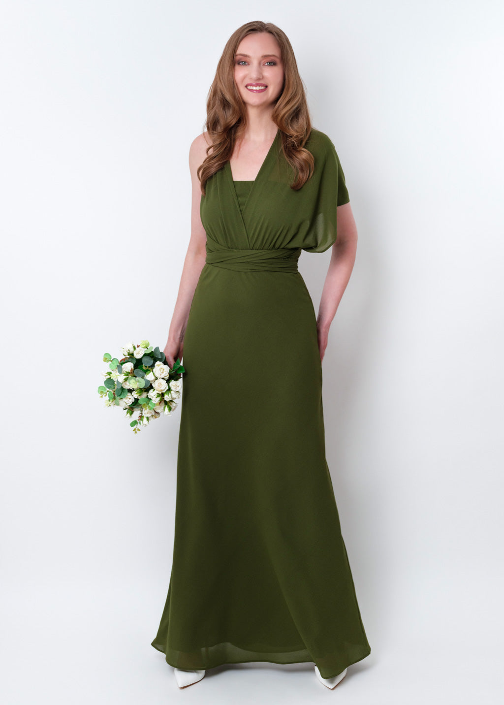 Olive green chiffon infinity long dress