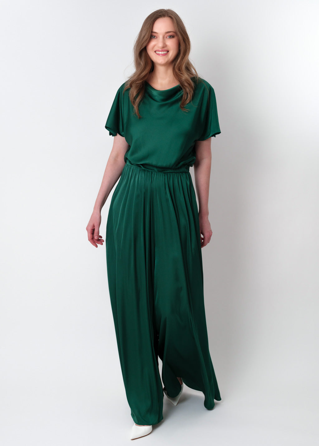 Dark green silk jumpsuit