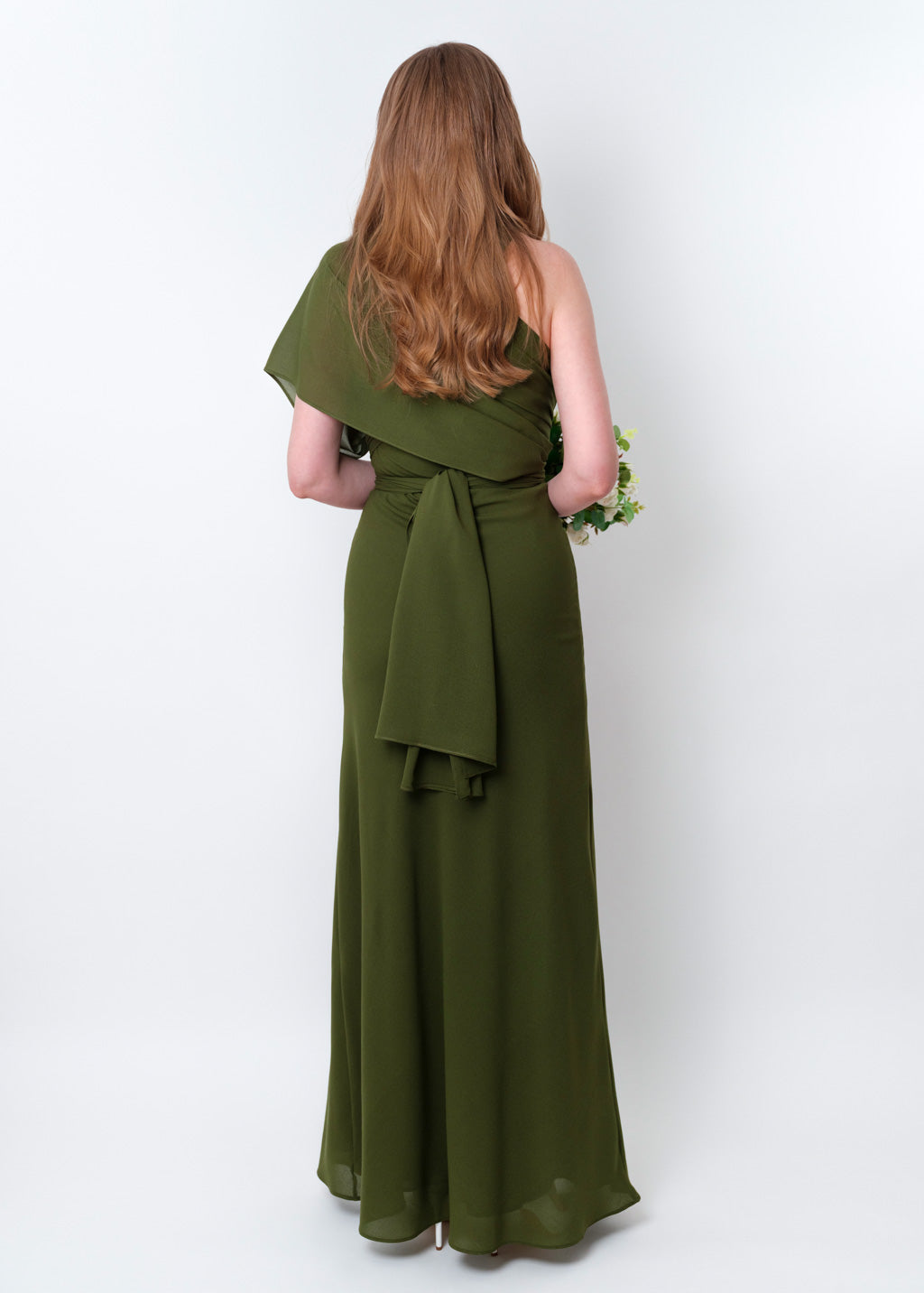 Olive green chiffon infinity long dress