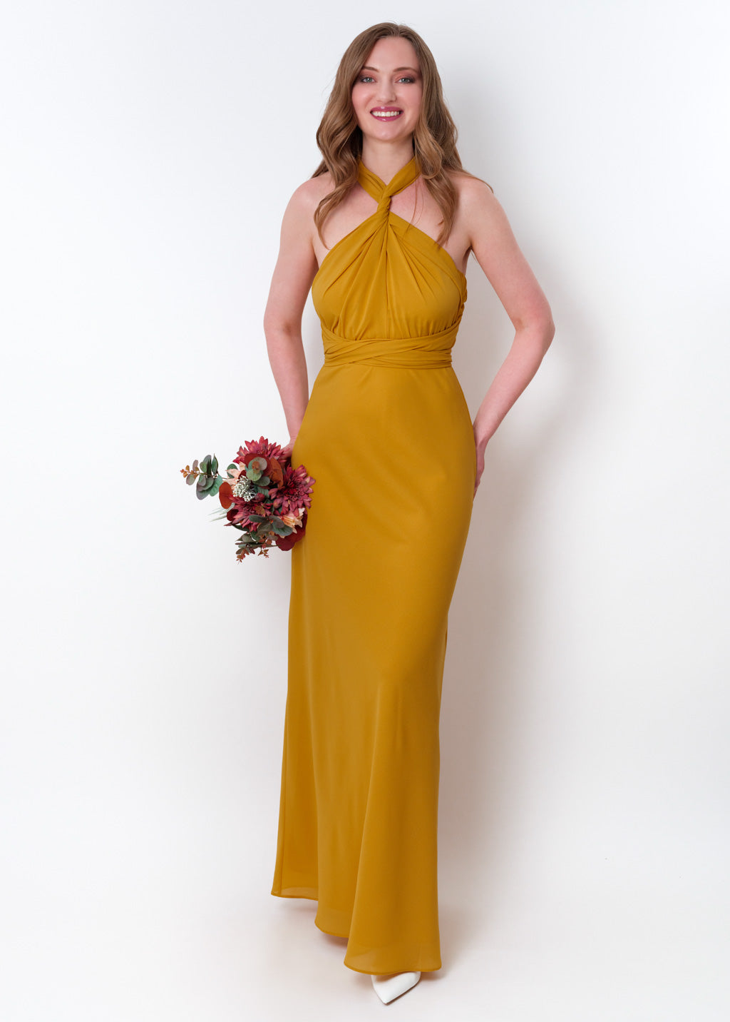 Gold chiffon infinity long dress